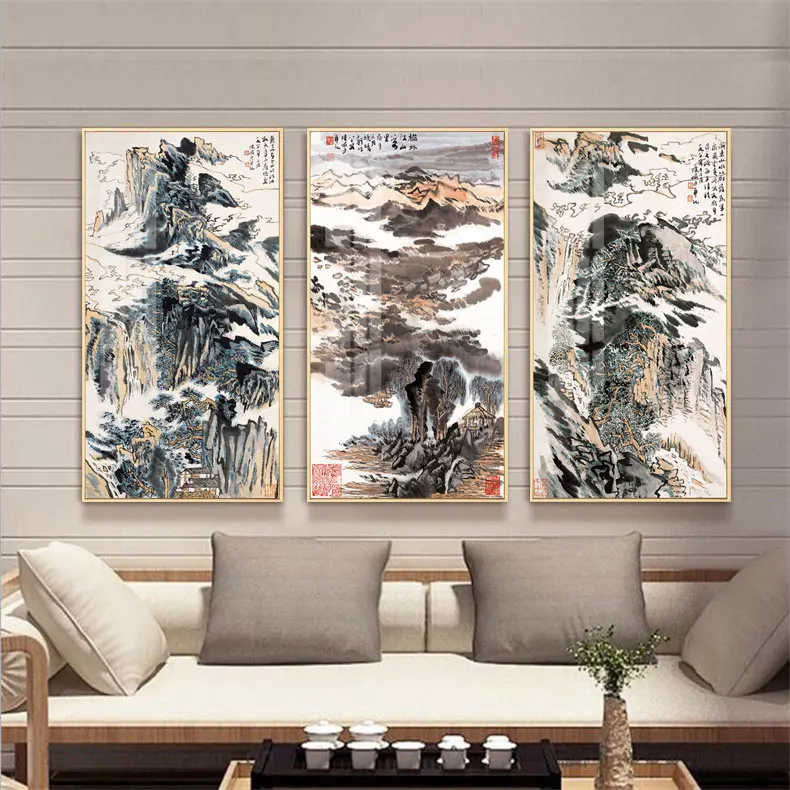 

Abstract Mountain Landscape Guest-Greeting Pine Canvas Painting Chinese Wall Art Picture Poster Print for Room Home Office Decor