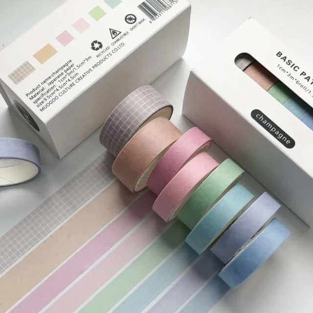 JIANWU 8pcs/set Retro Solid Color Basic Decoration Washi Tape Set DIY Scrapbook Cute Sticker Kawaii Masking Tape School Supplies champagne