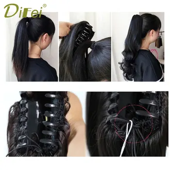 DIFEI Synthetic Women Claw on Ponytail Clip in Hair Extensions Wavy Curly Style Pony Tail Hairpiece Black Brown Blonde Hairstyle 6