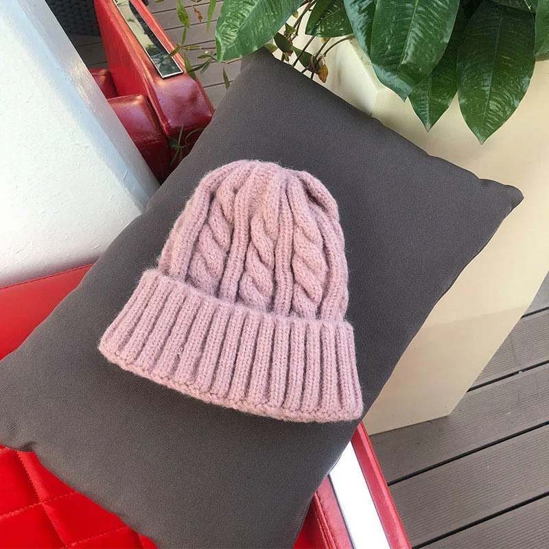Одноцветная женская зимняя шапка карамельного цвета, вязаная шапка, лыжная маска для женщин, Высококачественная шапка, Повседневная теплая шапка - Цвет: Pink