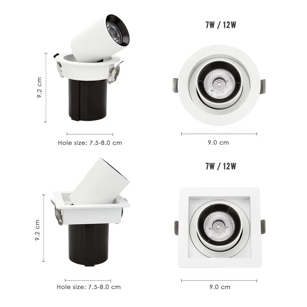 LED COB Downlight Adjustable Dimmable 5W 7W 12W Rotatable Clothing Store Bar Home Decor Spot Lighting Fixture AC85-265V led downlight recessed ceiling spotlight ceiling lamps
