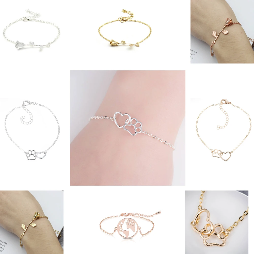 

Hollow Pet Paw Footprint Bracelets Rose Earth Charm Bangles Women Girls Love Bracelets Valentine's Day Gifts Jewelry Accessories