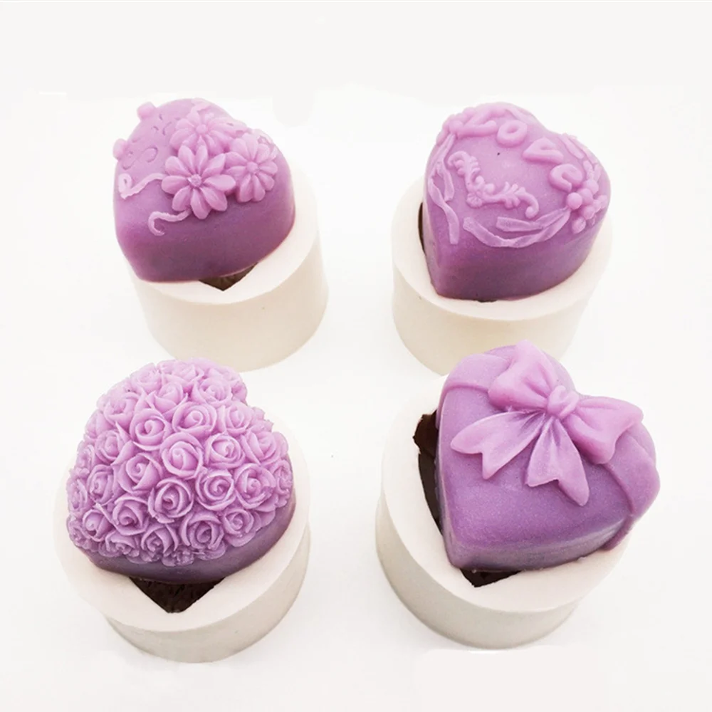 3D Silicone Soap Mold Heart Love Rose Flower Chocolate Mould Candle Polymer Clay Molds Crafts DIY Forms For Soap Base Tool Mold
