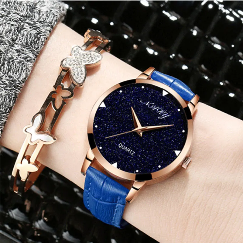 

Fashion Casual Ladies Watches Starry Sky Wristwatches Women Leather Band Quartz Wristwatches Clock Relogio Feminino Reloj Mujer