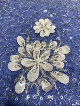 

newest style White embroidery net tulle mesh lace fabric with full beads JOY-31510 french style seuqins lace for wedding dress