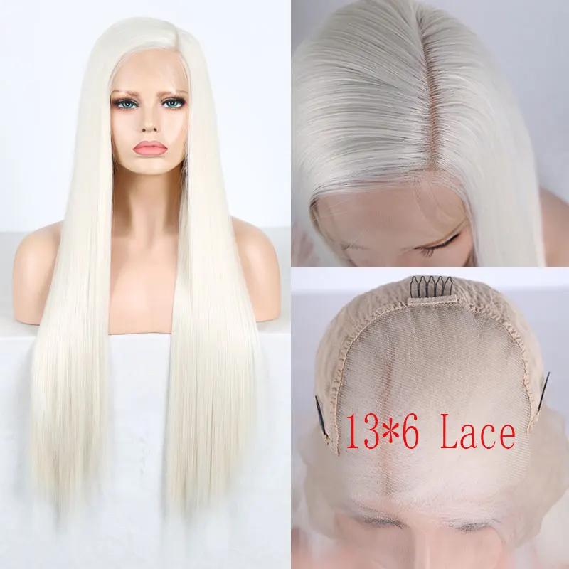 Bombshell 13*6 большой синтетический кружевной передний парик белый прямой жаростойкий волоконный натуральный парик для женщин