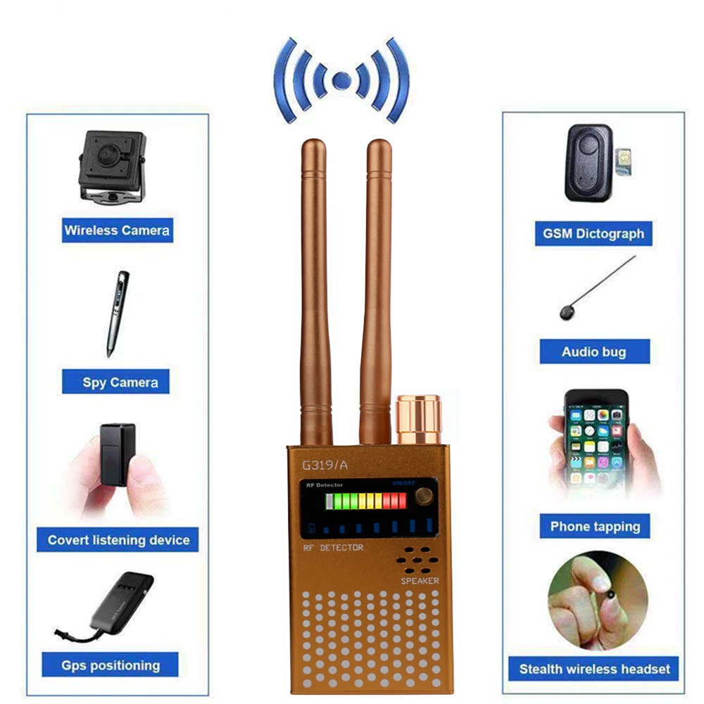 Dual Antenna RF Signal Detector For Hidden Camera Eavesdropping Wireless Audio Bug GPS GSM Device Finder Anti-Spy Scanner