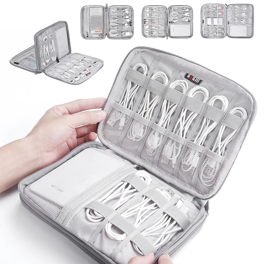 

New Hot Multi-grid Earphone Case Storage Bag Organizer Polyester Data Cable Travel Storage Bags Power Bank Bag Multifunction
