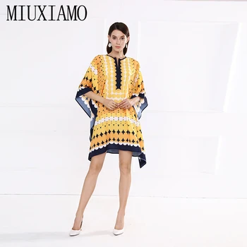 

MIUXIMAO Custom Plus Size Dress Fashion Newest Arrival Loose Asymmetrical Slash Neck And One-Shoulder Dress Women