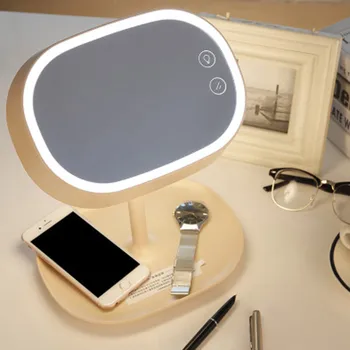 

Touch Screen Makeup Mirror USB Charging with LED Light Dual Purpose Flipping Desk Lamp Bedside Storage Vanity Mirror