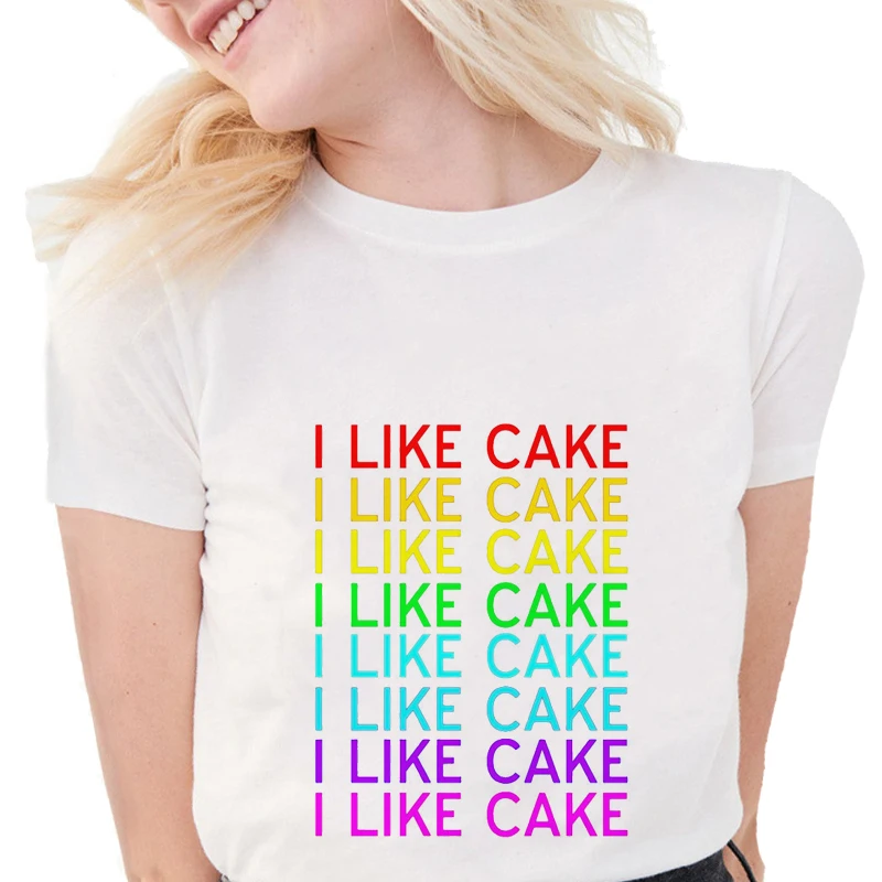 Летняя забавная Радужная футболка для женщин с надписью I like cake мягкая коротким