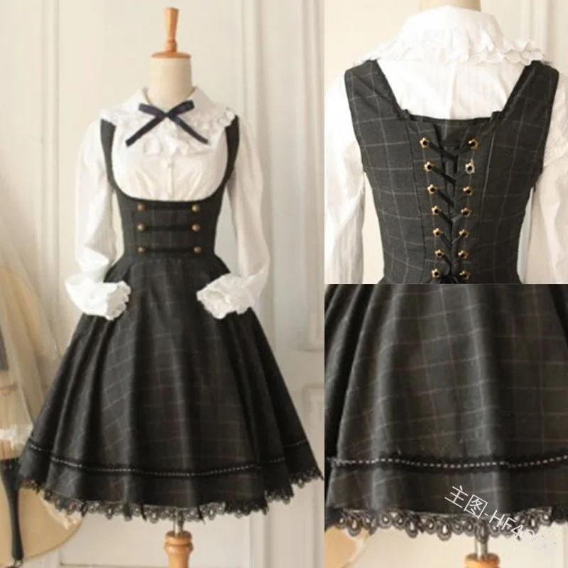 

Sweet princess lolita sets vintage lace bowknot ruffled shirt+high waist victorian dress kawaii girl gothic lolita jsk loli cos