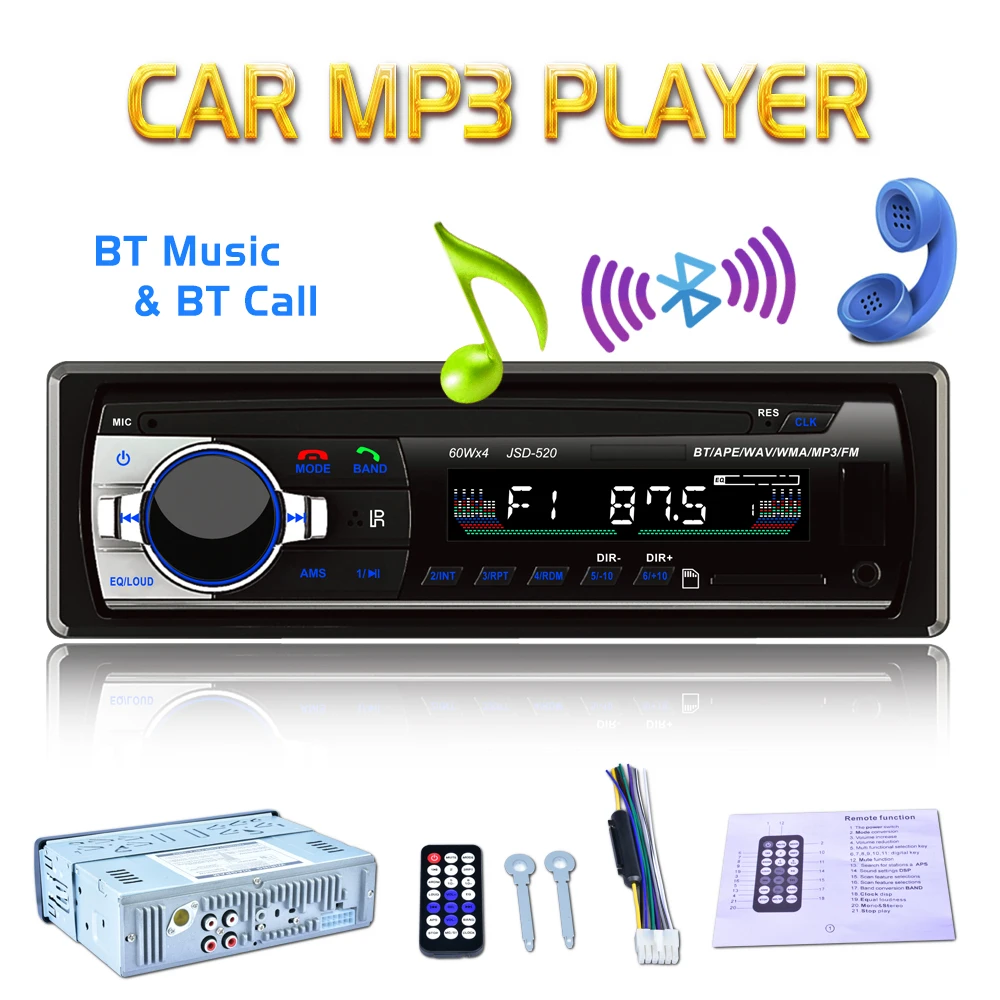 

Car MP3 Bluetooth Audio Car Bluetooth MP3 Card Machine U Disk Machine Bluetooth Phone JSD-520ISO MP3 autoradio Player Auto Audio