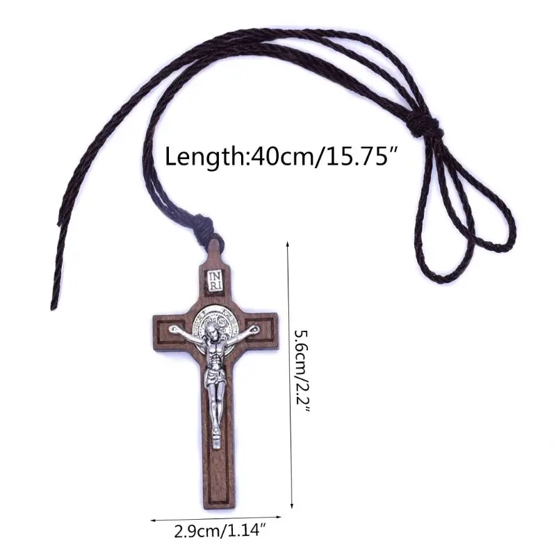 Ожерелье с крестом Иисуса, деревянная металлическая подвеска, ювелирные изделия для мужчин, Wo, мужская, католическая, религиозная