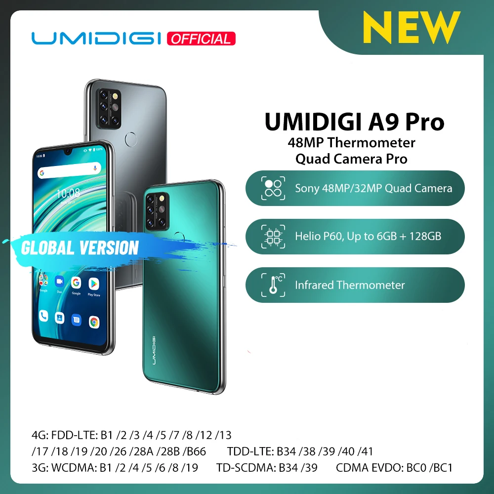 Селфи-камера UMIDIGI A9 Pro 32/48MP Quad Camera 24 МП 6 ГБ 128 Восьмиядерный процессор Helio P60 экран 3