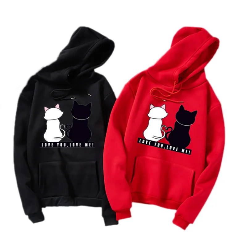 New couple cute cat print hoodie men Harajuku loose women casual brief men's sweatshirt All-match winter hot plain streetwear New couple cute cat print hoodie men Harajuku loose women casual brief men's sweatshirt All-match winter hot plain streetwear