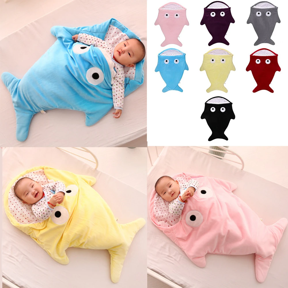 Детский спальный мешок с мультяшным изображением акулы защитой от ударов для