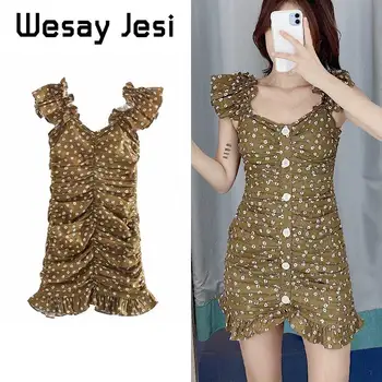 

Summer Women Dress Vintage Slim flower print V-neck sleeveless Folds vestidos de fiesta de noche vestidos Party Sexy Mini dress