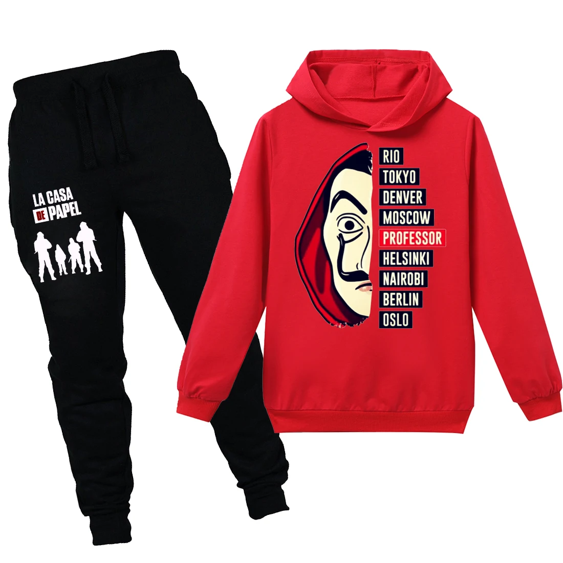 La Casa De Papel Mask/детские толстовки с капюшоном футболка винтажные хлопковые футболки с принтом «Money Heist», «House Of paper», топы с круглым вырезом, толстовка, комплекты со штанами - Цвет: PH1105