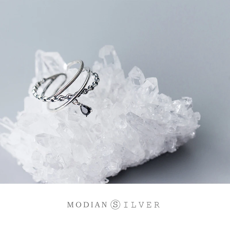 Modian New Retro Simple Finger Ring for Women Authentic 925 Sterling Silver Geometric Line Adjustable Ring Fine Jewelry Gift