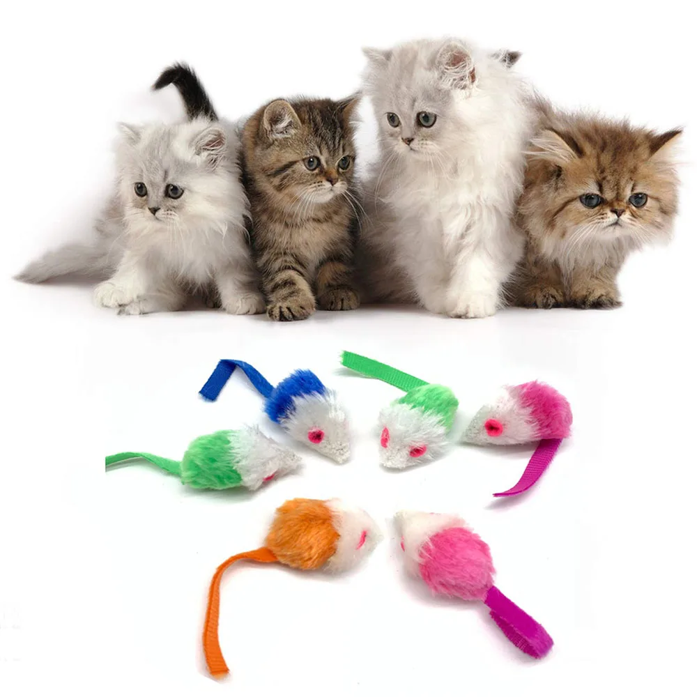 

5 Pcs Cat Toys Mice Cat Faux Furry Mouse Toys Interactive Play for Cat Puppy Kitty Kitten 5 Colors Mixed Value Pack