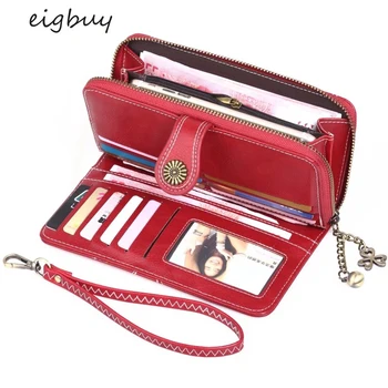 

[SH]2020 New Women Oil Wax Leather Wallet Female Purses Big Capacity Hasp Zipper Purse Ladies Long Wristlet Clutch Coin Card Hol