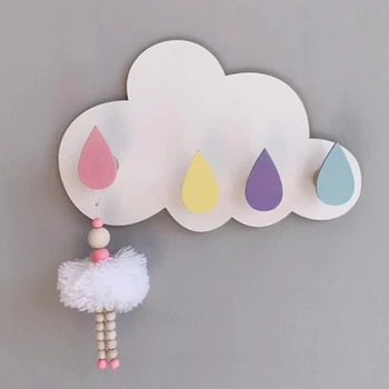 

INS Nordic Style Solid Wood Storage Rack Clothes Hanging Cloud Raindrop Decor Cloud Raindrop Partition Creative Home Hooks