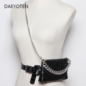 

European Design Wide Metal Chain Decorated PU Waist Belts Detachable Female Multi-functional Flap Leather Shoulder Bag ZM0455