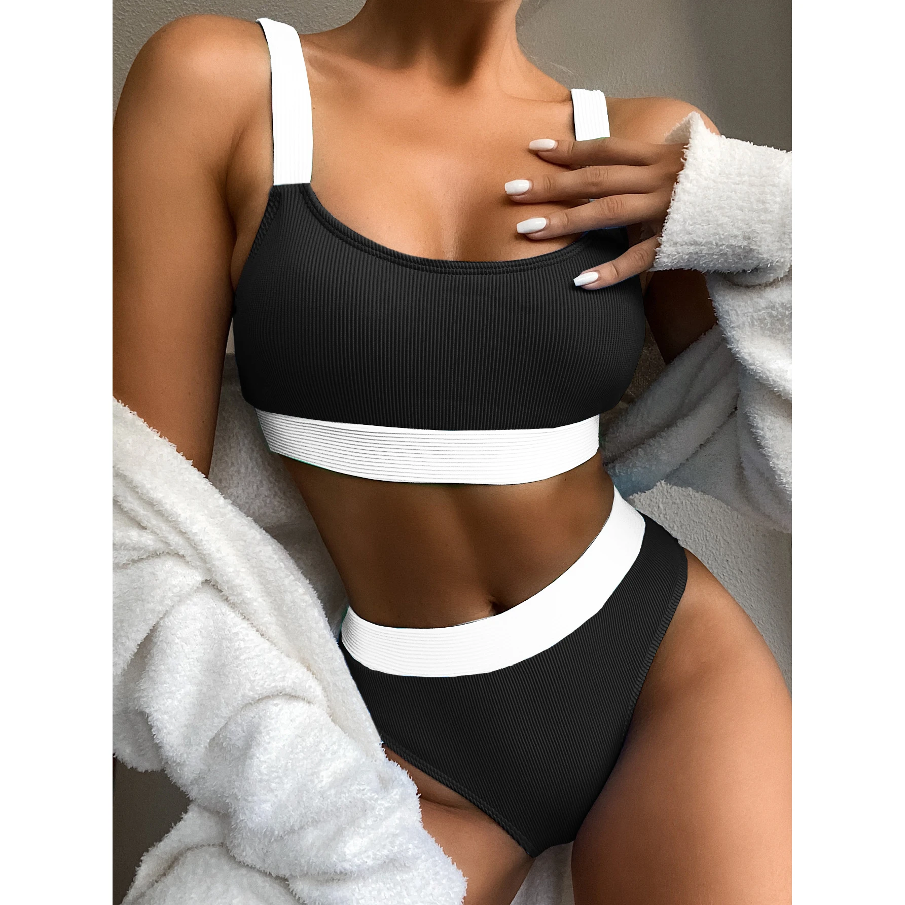 

Bikinis Swimwear Women Push Up Swimsuits Ribbed Splicing Bikini Set Bathing Suit Women Biquini Swim Suit