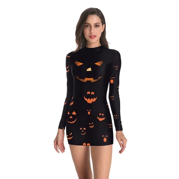 

New Halloween pumpkin long-sleeved costume Cosplay Halloween thriller costume women bag hip skirt horror performance clothing