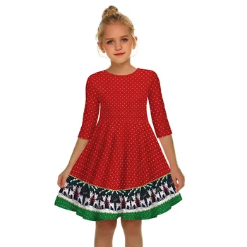 

Kids Dresses for Girls Long Sleeve Santa Claus Snowflake Print Dress New Year Costume Princess Dress Kids Christmas Vestidos