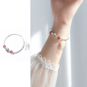 

Mcanie Real 925 Sterling Silver Dreamcatcher Tassel Leaves Colorful Crystal Charm Bracelet Bangle for Women Fine Jewelry Bijoux