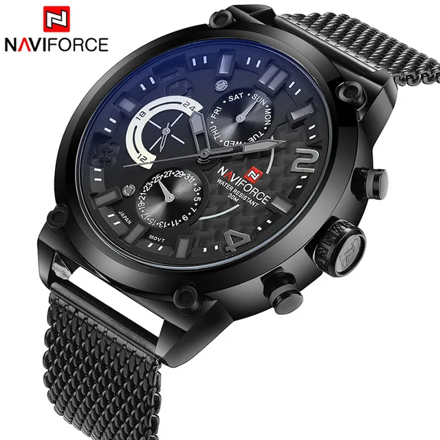 Naviforce, люксовый бренд, Мужские Аналоговые часы из нержавеющей стали, мужские кварцевые часы, 24 часа, часы с датой, мужские Модные Повседневные Спортивные Наручные Часы - Цвет: black gray