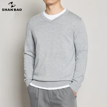 

SHANBAO brand men's V-neck sweater 2020 autumn new soft and comfortable cotton youth fashion casual solid color pullover sweater