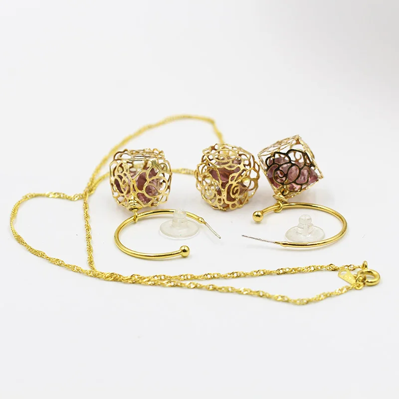 585 золотые серьги ожерелье 2 шт. набор африканская Невеста розовое золото ожерелье серьги кольцо свадьба Вечеринка фестиваль кулон серьги cr