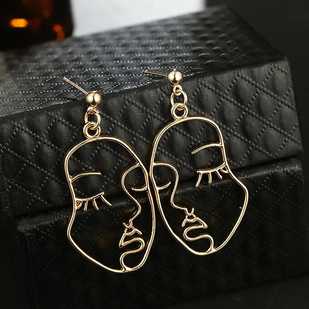 Abstract Hollow Out Face Dangle Earring Unique Design Girls Statement Long Drop Earrings Jewelry Earrings boucles d'oreilles Hot