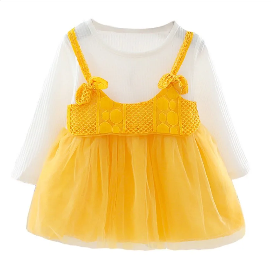 

2019 New baby girls dress children autumn fake 2pcs set clothing princess cute one-piece suspenders dresses spring wear