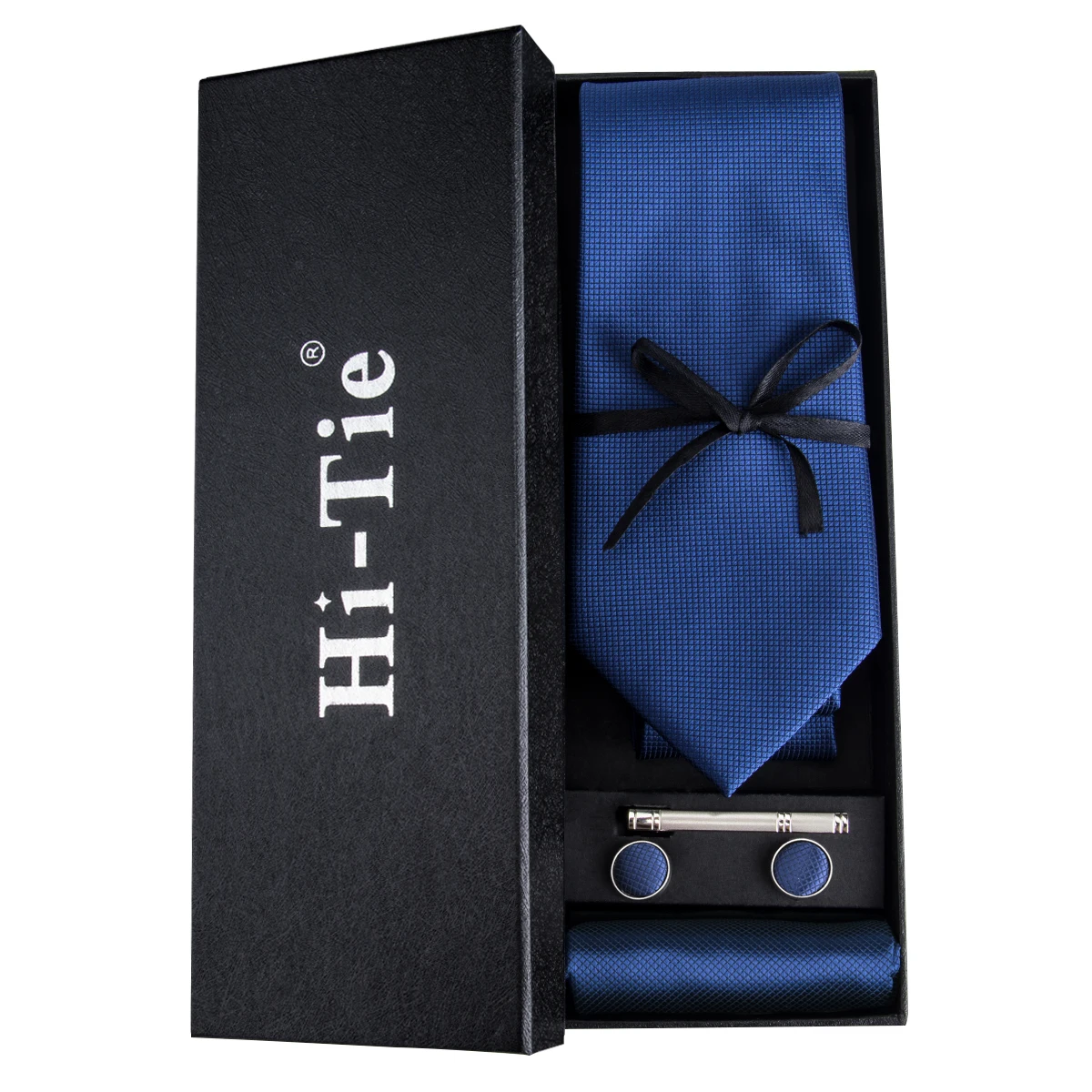 Синий галстук для мужчин, Шелковый тканый галстук, однотонный синий широкий галстук, набор запонок, зажим для галстука, Подарочная коробка для мужчин, Hi-Tie HT-326 - Цвет: HT-326