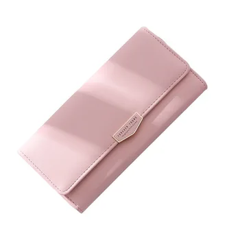 

2020 New Ladies Long Snap Clutch Wallet Fashion Day Simple Pure Color Multi Card Position Tri-fold Large Capacity Women Bag