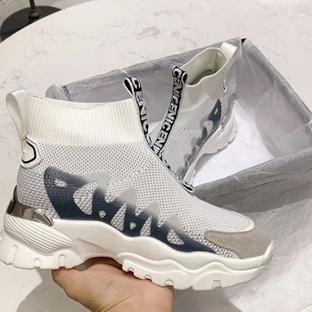 

2020 Winter Women Sock Shoes Chunky Ankle Boots Fashion Platform Boots For Women Brand Slip On Round Toe Boots Woman Sneakers