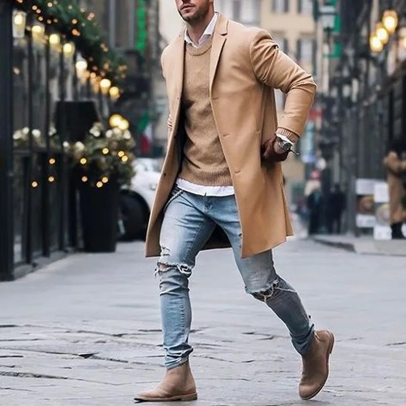 Promo DIHOPE 2020 Winter Wool Jacket Men's High-quality Wool Coat Casual Slim Collar Woolen Coat Men's Long Cotton Collar Trench Coats