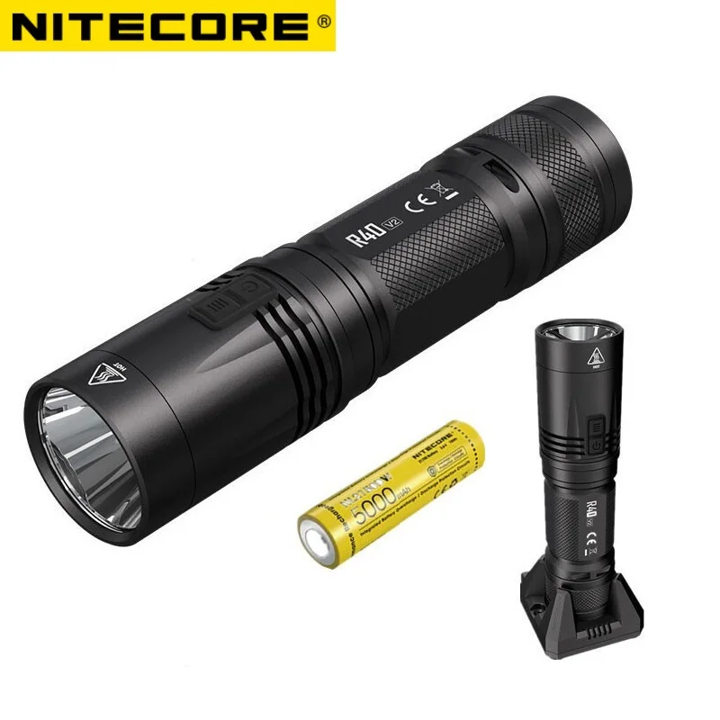 Nitecore R40 V2 LED Flashlight 1200Lms CREE XP-L2 V6 Wirelessly Charging High Power Flashlight with 21700 Battery Outdoor Search