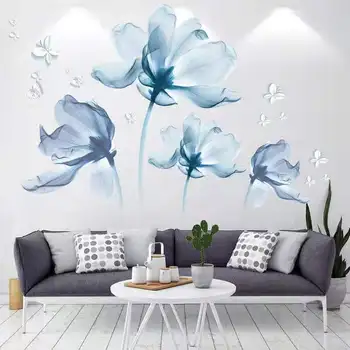 

Large 3D Blue Flower Butterfly Living Room Wedding Bedroom Decoration Vinyl Wall Stickers DIY Modern Home Decor Wall Art Poster