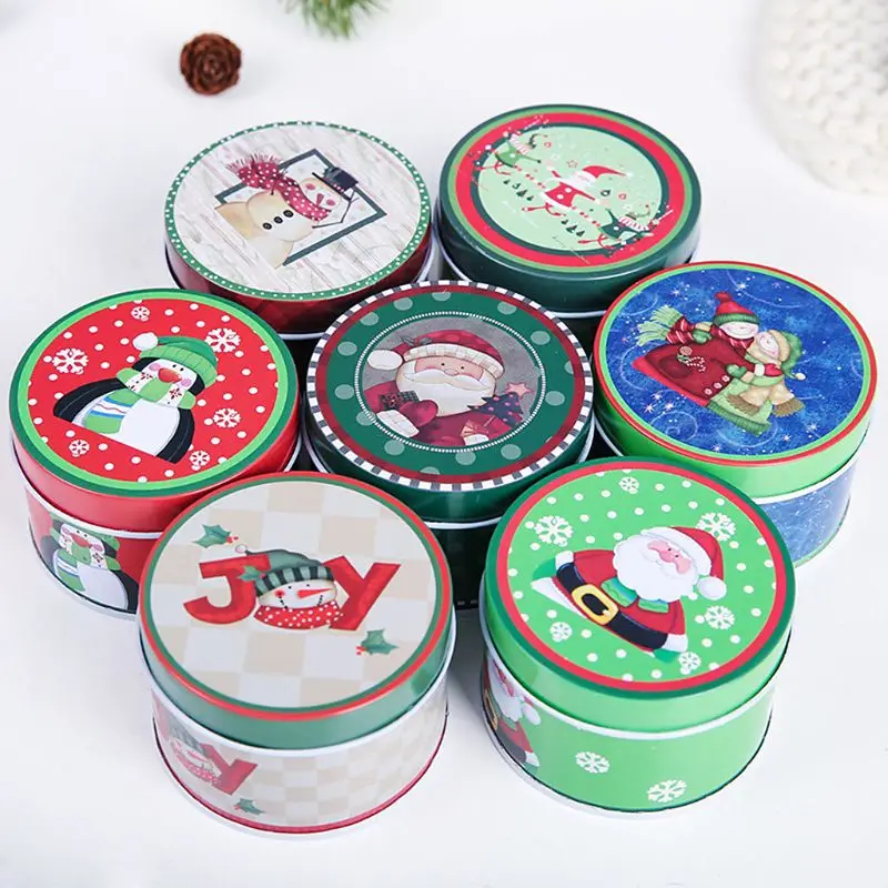 

Christmas Mini Tin Box Sealed Jar Jewelry Biscuit Cookie Coin Candy Storage Container Case Headphones Organizer Random Style
