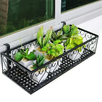 

1pc Balcony Hanging Guardrail Flower Stand Plant Succulent Railing Flower Pot Planting Shelf (Black)