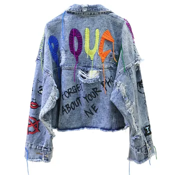 

Loose Denim Jackets Women 2020 New Women's Denim Jacket Short Graffiti Rivet Black Jean Jacket Female Denim Coat Woman Jackets