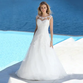 

Bohemia Wedding Dress 2020 Appliques Lace Top Simple Elegant Wedding Gown Cap Sleeve Button Back Bride Dress 2019