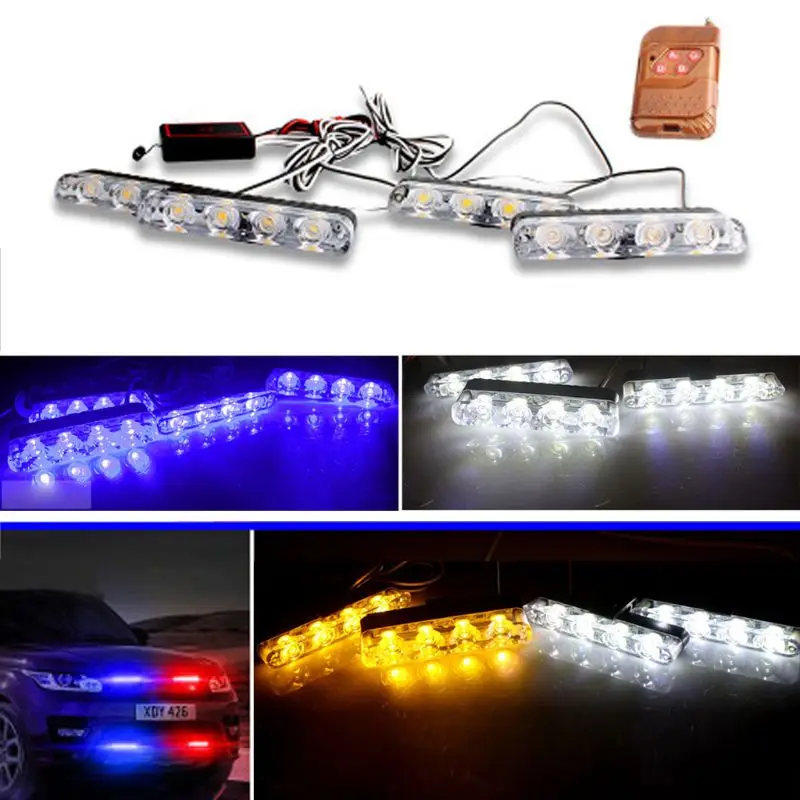 

Red Blue Yellow White Auto car Front Grille Emergency Flash Warning light LED Strobe Light 3 Mode for Police Firefighter