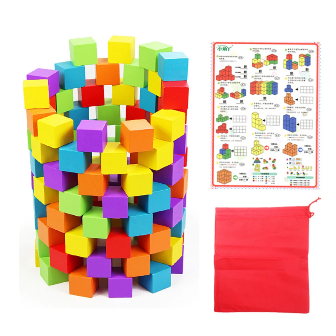 

100Pcs/Set Colorful Wooden Cube Blocks Set for Kids Play Intelligence Building and Stacking Blocks Education Toy