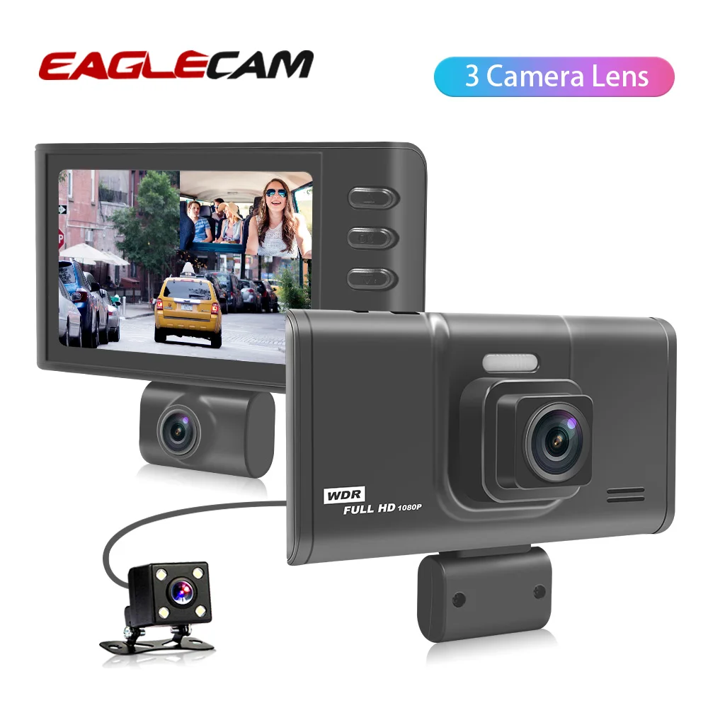

Car DVR 3 Cameras Lens 4.0 Inch Dash Cam Dual Lens With Rearview Auto Video Recorder Registrator Dvrs G-sensor Night Version